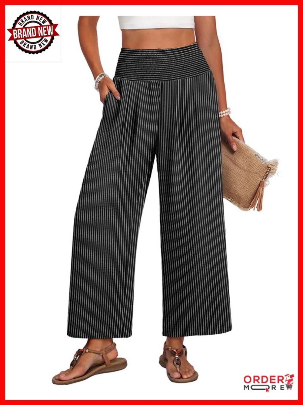 Linen-Like Wide Leg Palazzo Pants High Waist Pleated Trousers Pockets